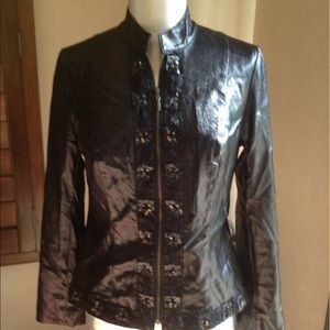 Leather embellished jacket
